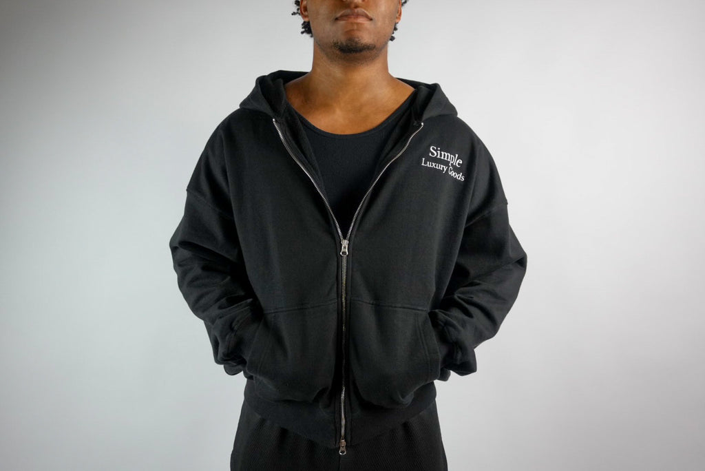 Heavyweight Double Zip Hoodie - Black