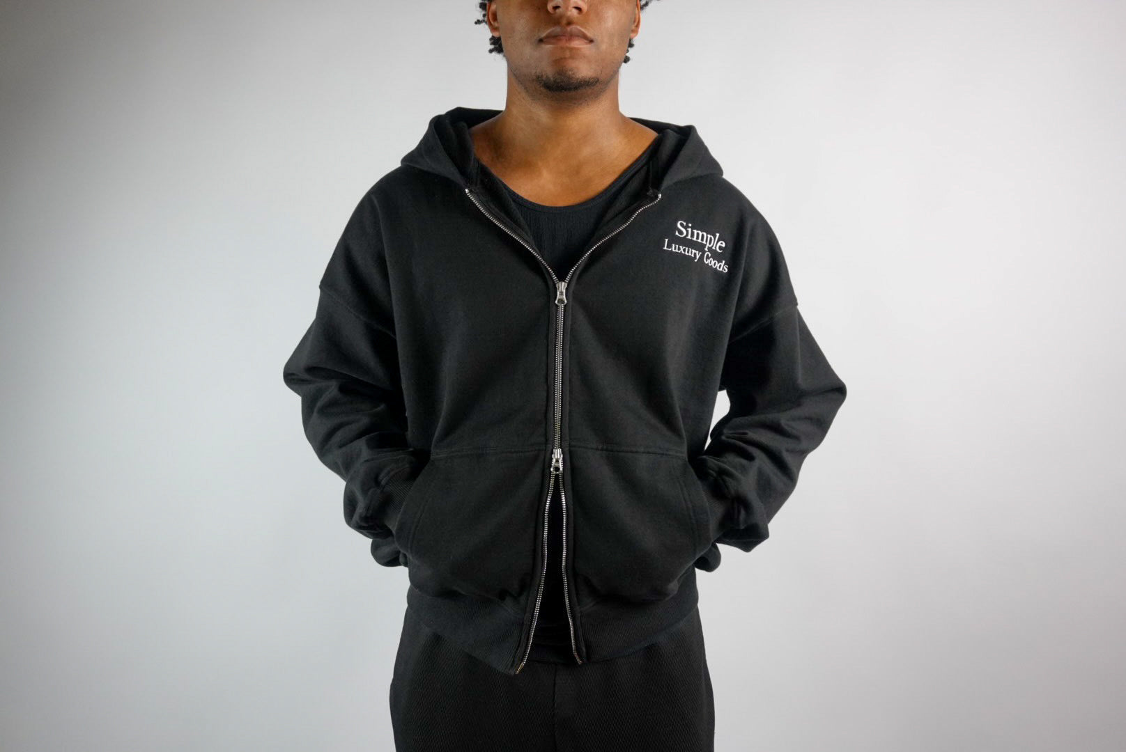 Heavyweight Double Zip Hoodie - Black