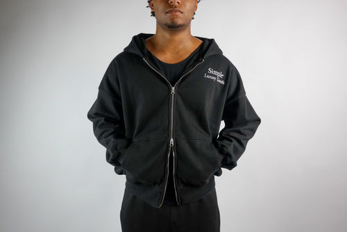 Heavyweight Double Zip Hoodie - Black