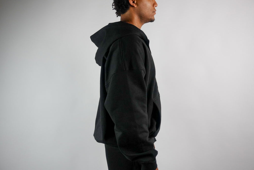 Heavyweight Double Zip Hoodie - Black